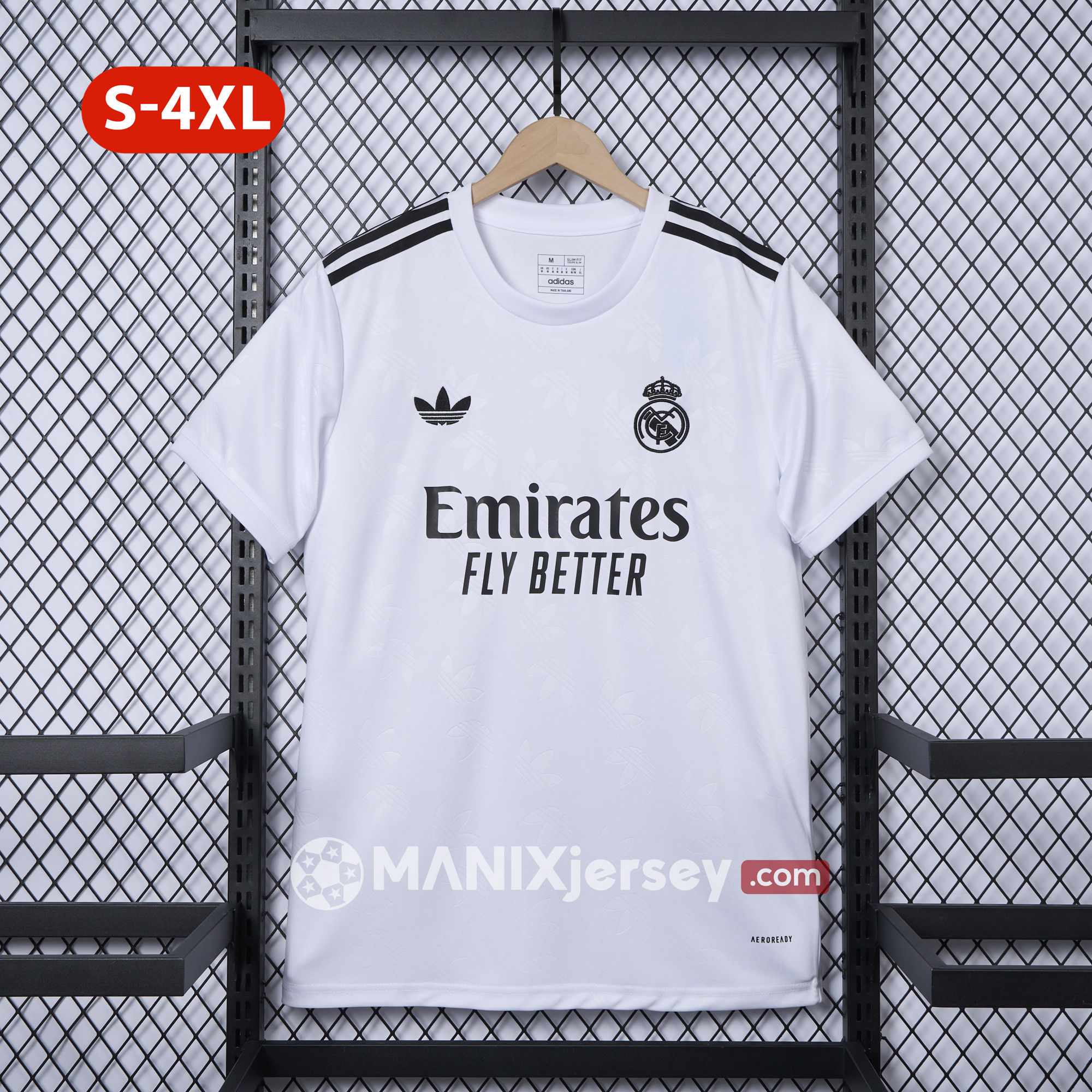 ManixJersey.com | Real Madrid 24-25 Trefoil White Jersey - Fans Version -Customize Name, Number and Patch | Worldwide Shipping