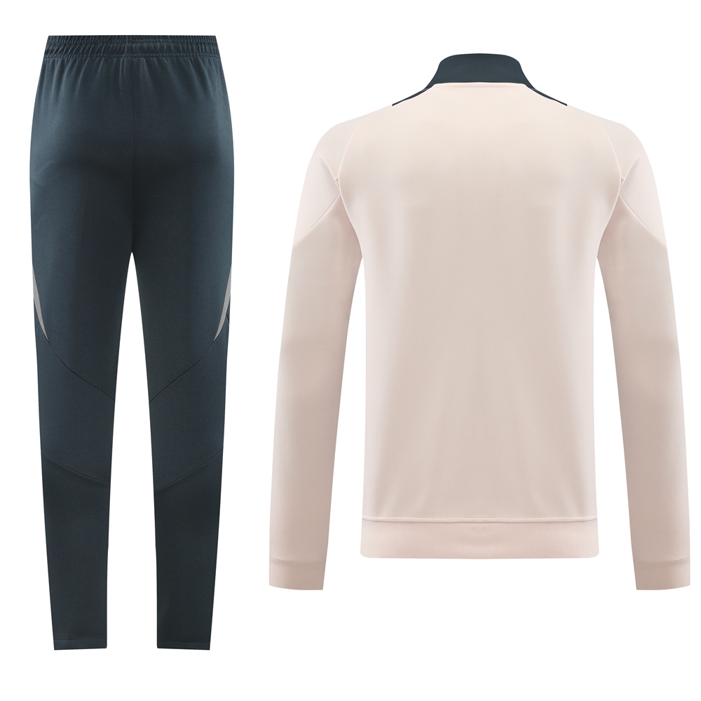 JerseysGala.com | Real Madrid 24-25 Jacket Training Tracksuit - Light Pink Top and Deep Grey Pants -Customize Name, Number and Patch | Worldwide Shipping
