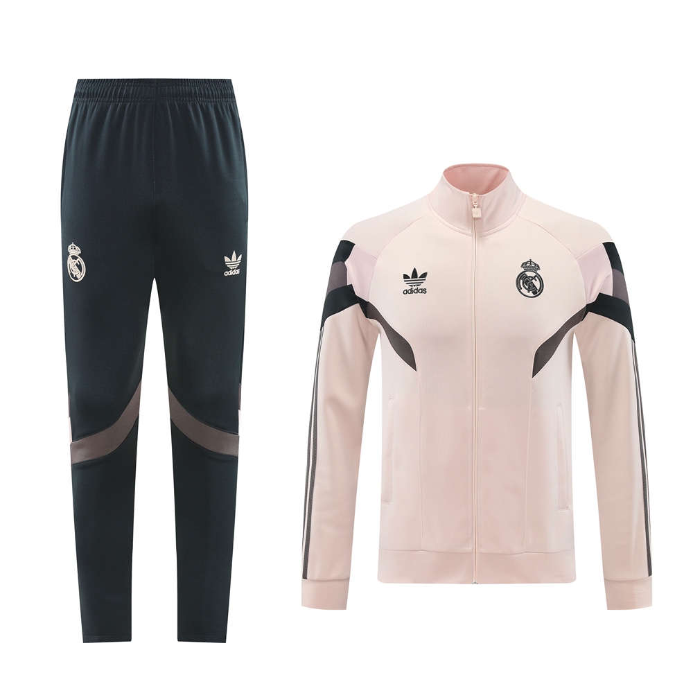 JerseysGala.com | Real Madrid 24-25 Jacket Training Tracksuit - Light Pink Top and Black Pants -Customize Name, Number and Patch | Worldwide Shipping