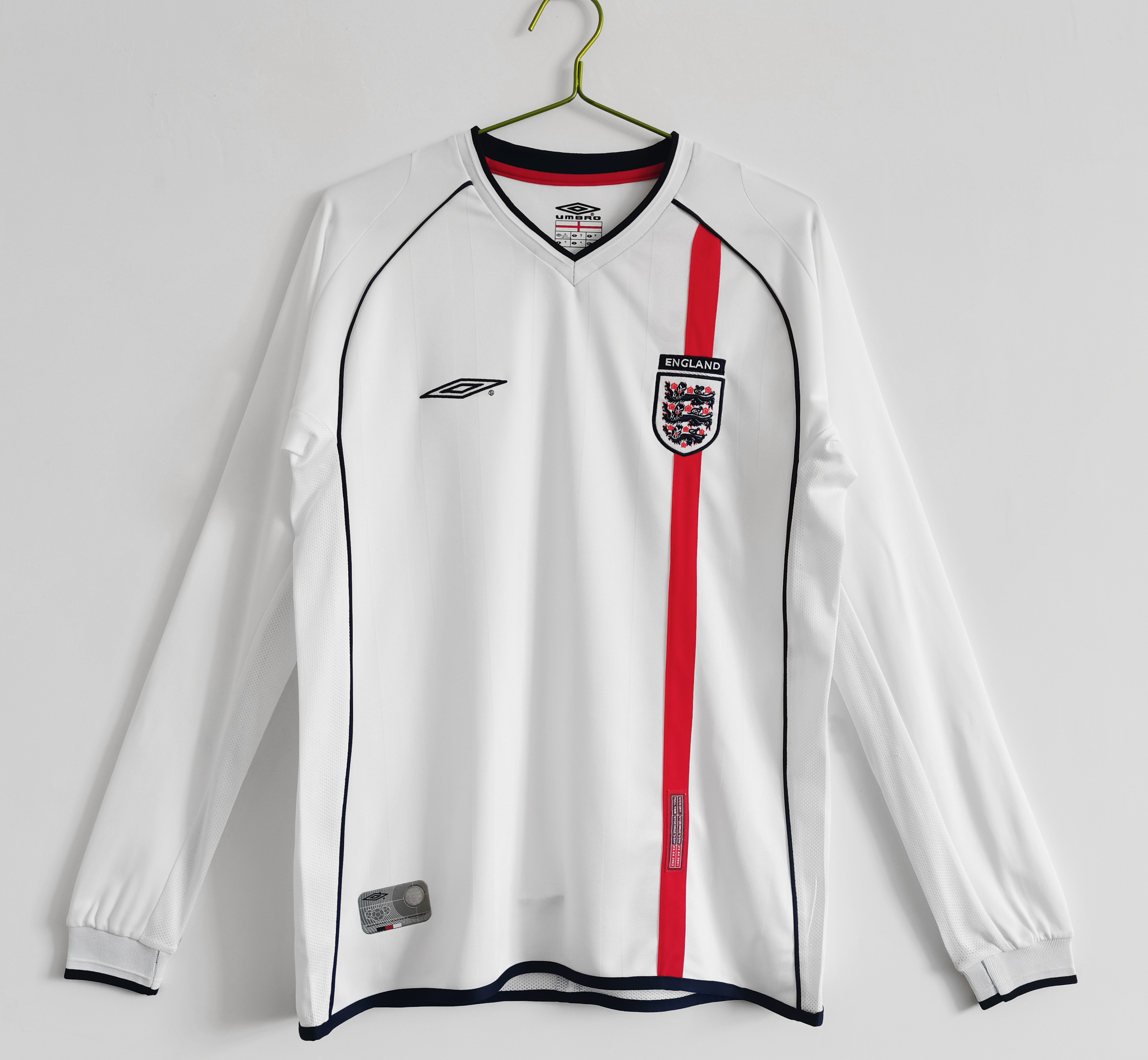 ManixJersey.com | Retro England 2002 Home Stadium Long Sleeve Jersey -Customize Name, Number and Patch | Worldwide Shipping