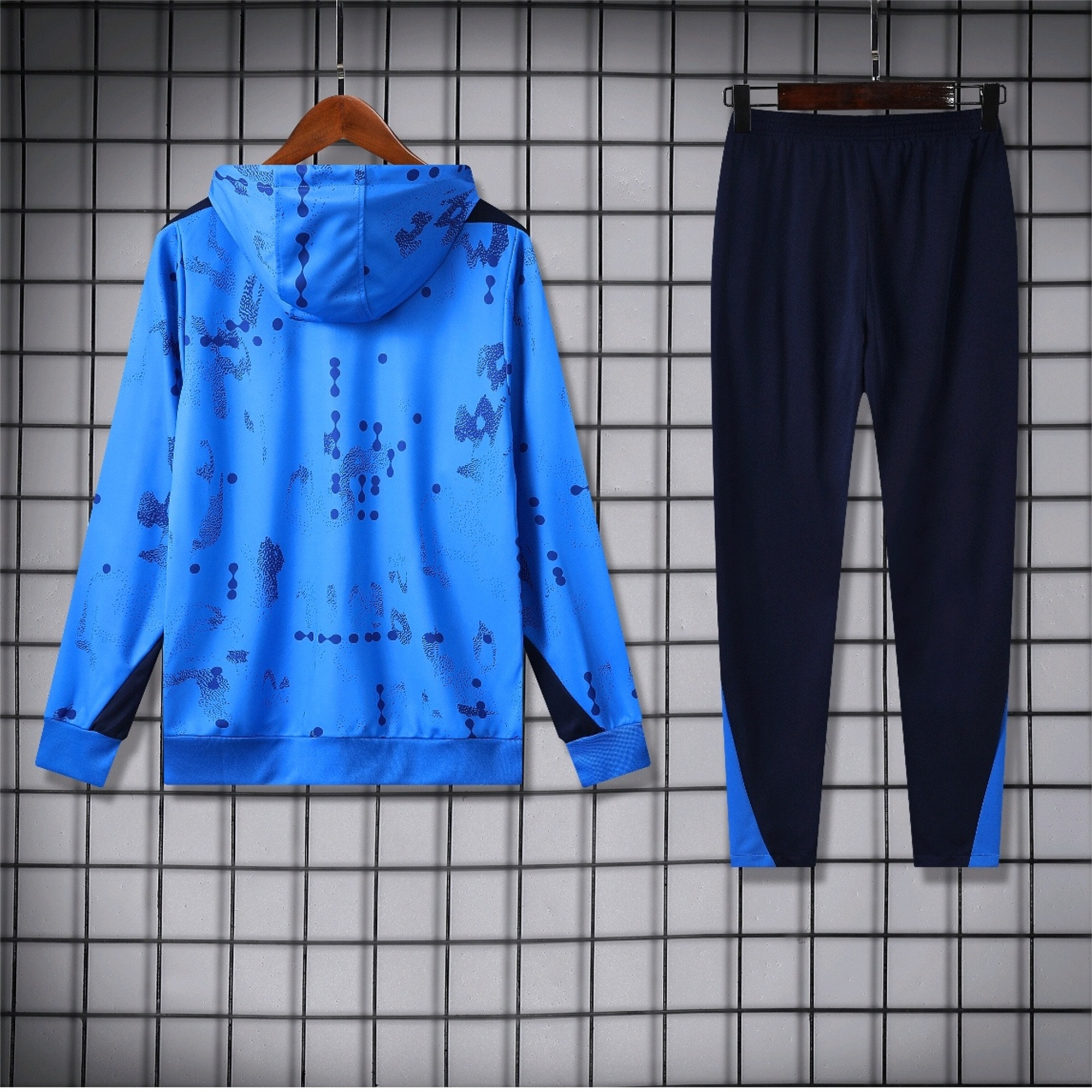 JerseysGala.com | C.H.E.L.S.E.A 24-25 Long Sleeve Training Set - Blue Hoodie and Deep Blue Pants -Customize Name, Number and Patch | Worldwide Shipping