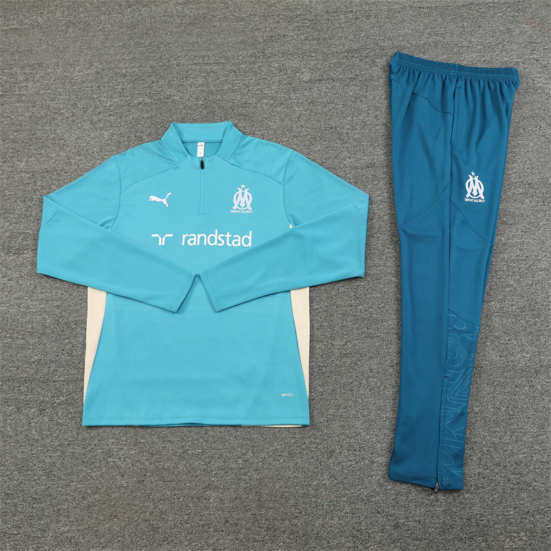 JerseysGala.com | Marseille 24-25 Long Sleeve Training Set - Lake Blue -Customize Name, Number and Patch | Worldwide Shipping