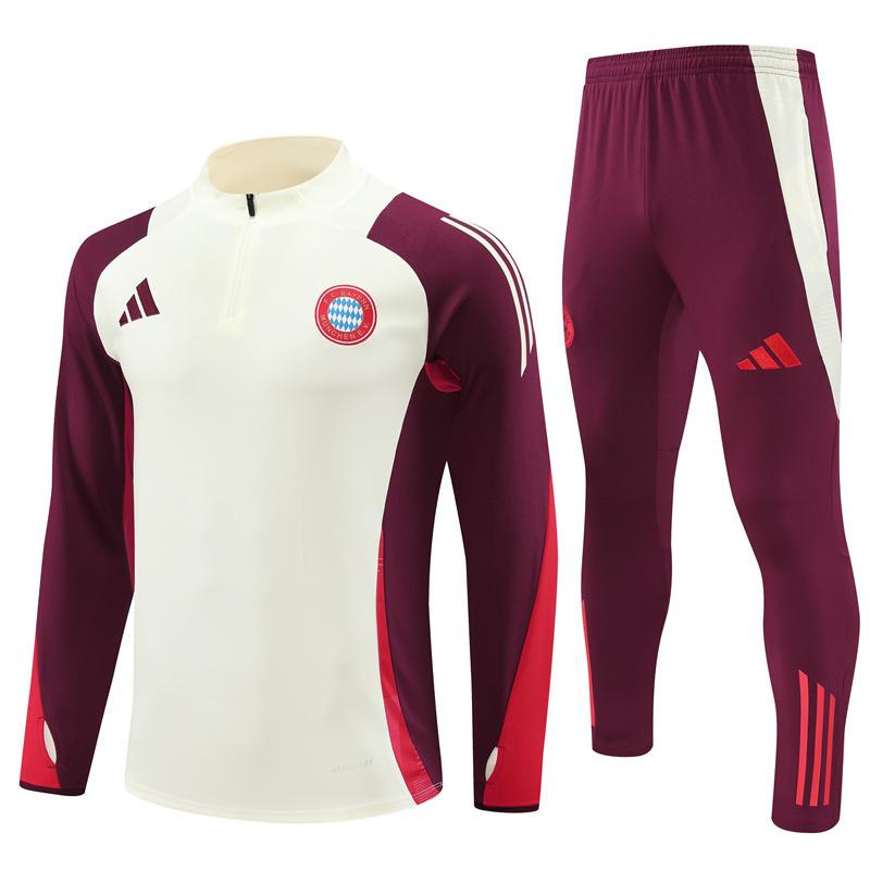 JerseysGala.com | Bayern Munich 24-25 Long Sleeve Training Set - White & Red -Customize Name, Number and Patch | Worldwide Shipping