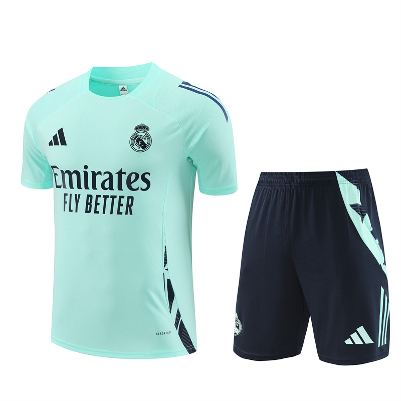 ManixJersey.com | Real Madrid 24-25 Short-Sleeve Training Kids Kit - Lake Blue -Customize Name, Number and Patch | Worldwide Shipping