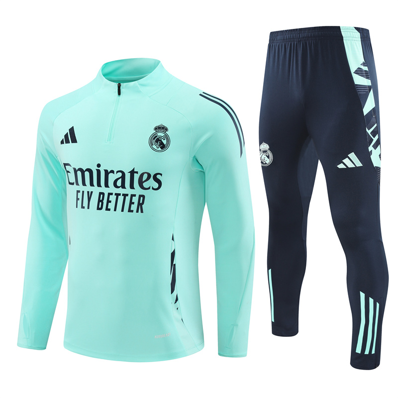JerseysGala.com | Real Madrid 24-25 Long Sleeve Training Set - Light Green -Customize Name, Number and Patch | Worldwide Shipping
