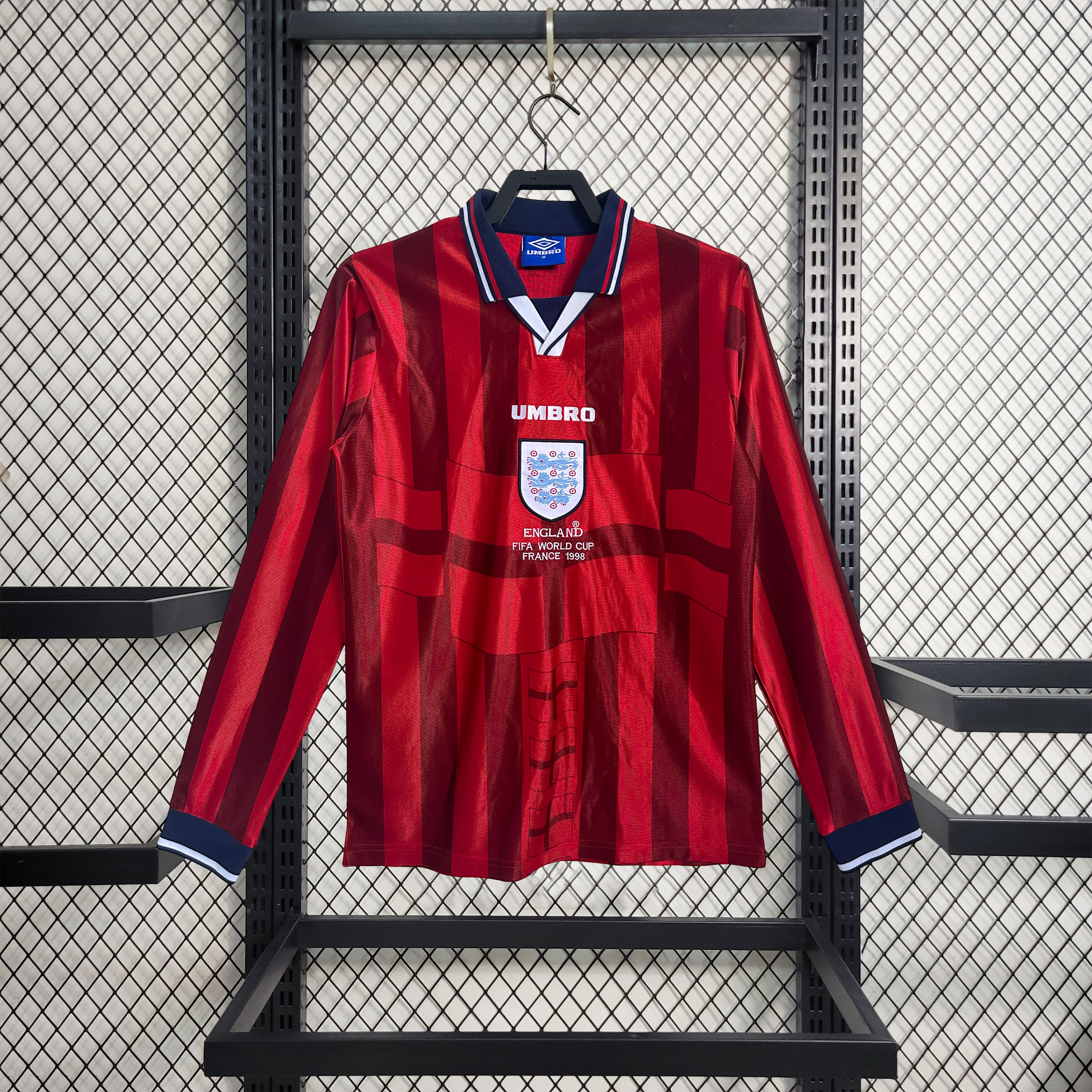 ManixJersey.com | Retro England 1998 Away Long Sleeve Jersey -Customize Name, Number and Patch | Worldwide Shipping
