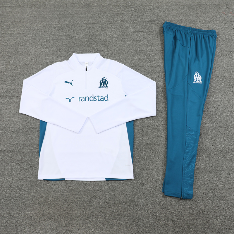 JerseysGala.com | Marseille 24-25 Long Sleeve Training Set - White -Customize Name, Number and Patch | Worldwide Shipping