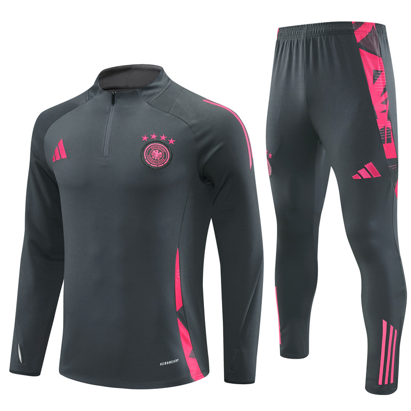 JerseysGala.com | Germany 2024 Long Sleeve Training Set - Dark Gray With Pink -Customize Name, Number and Patch | Worldwide Shipping