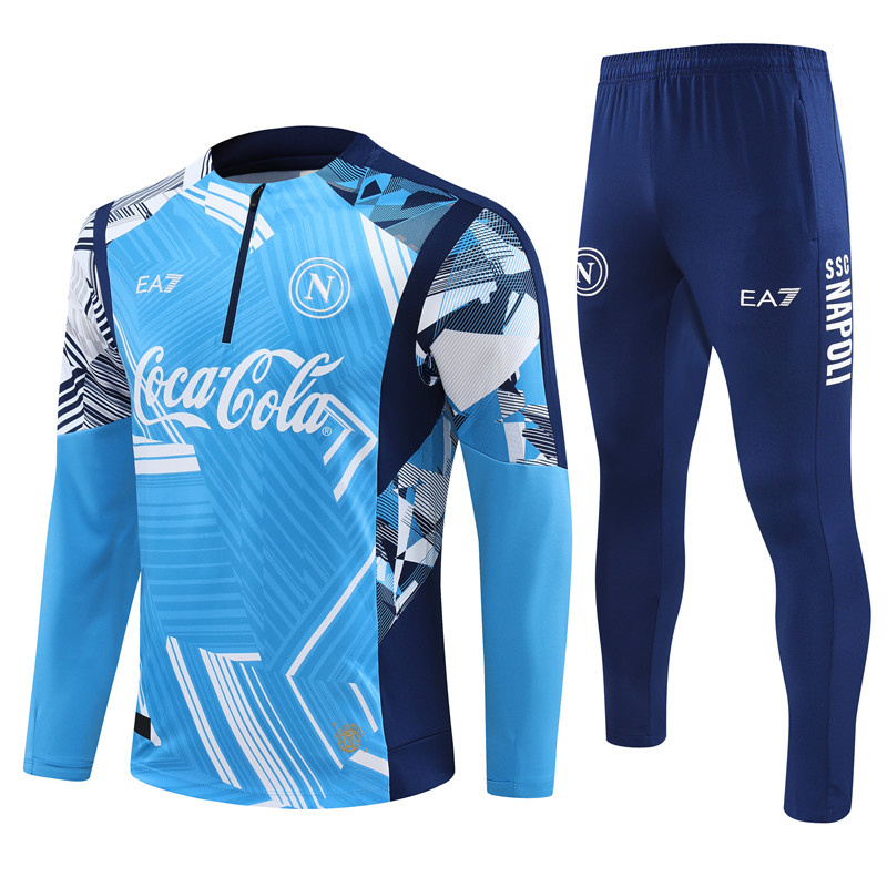 JerseysGala.com | Napoli 24-25 Pre-Match Long Sleeve Training Set - Light Blue Top and Deep Blue Pants -Customize Name, Number and Patch | Worldwide Shipping