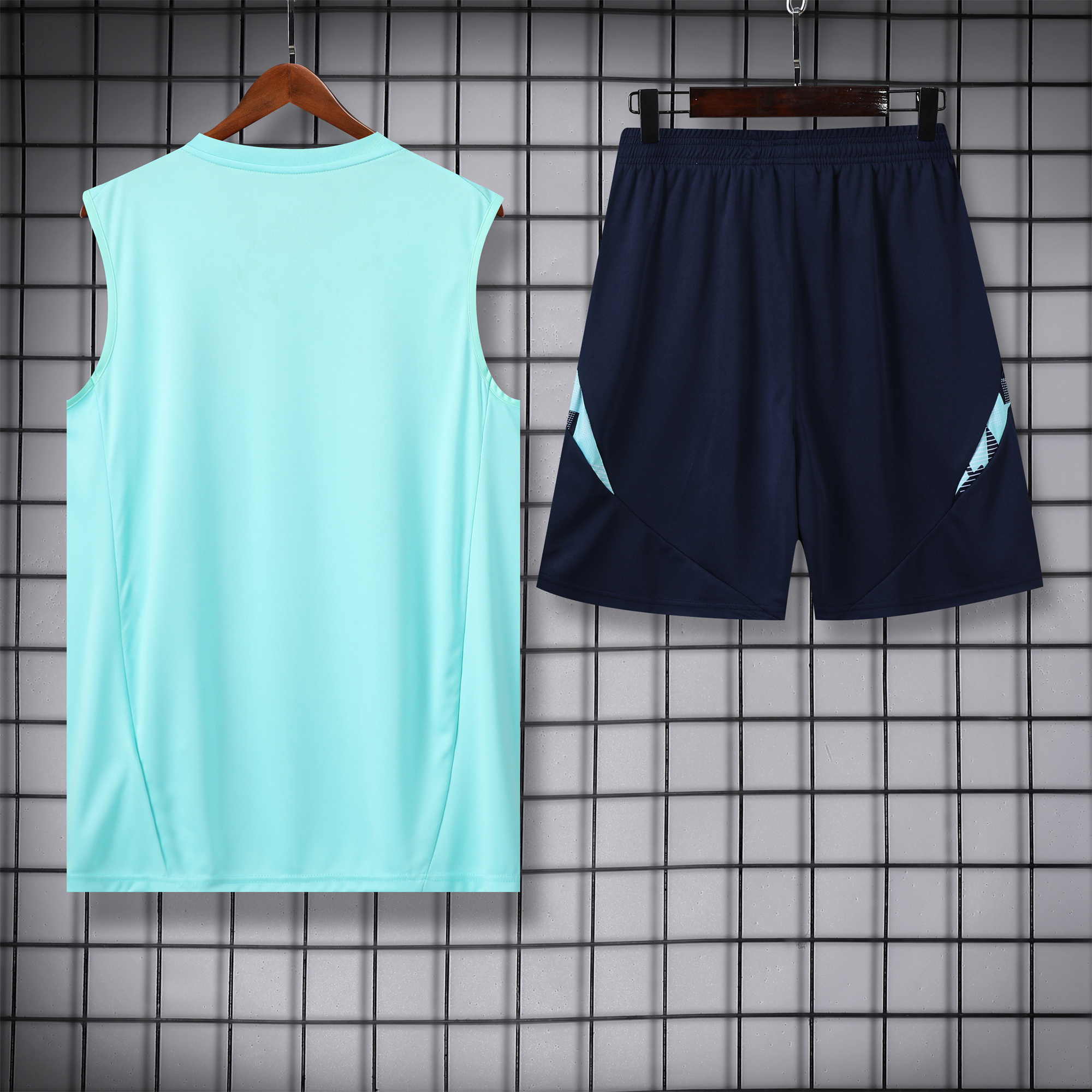 JerseysGala.com | Real Madrid 24-25 Vest Training Set - Light Green Vest & Deep Blue Shorts -Customize Name, Number and Patch | Worldwide Shipping