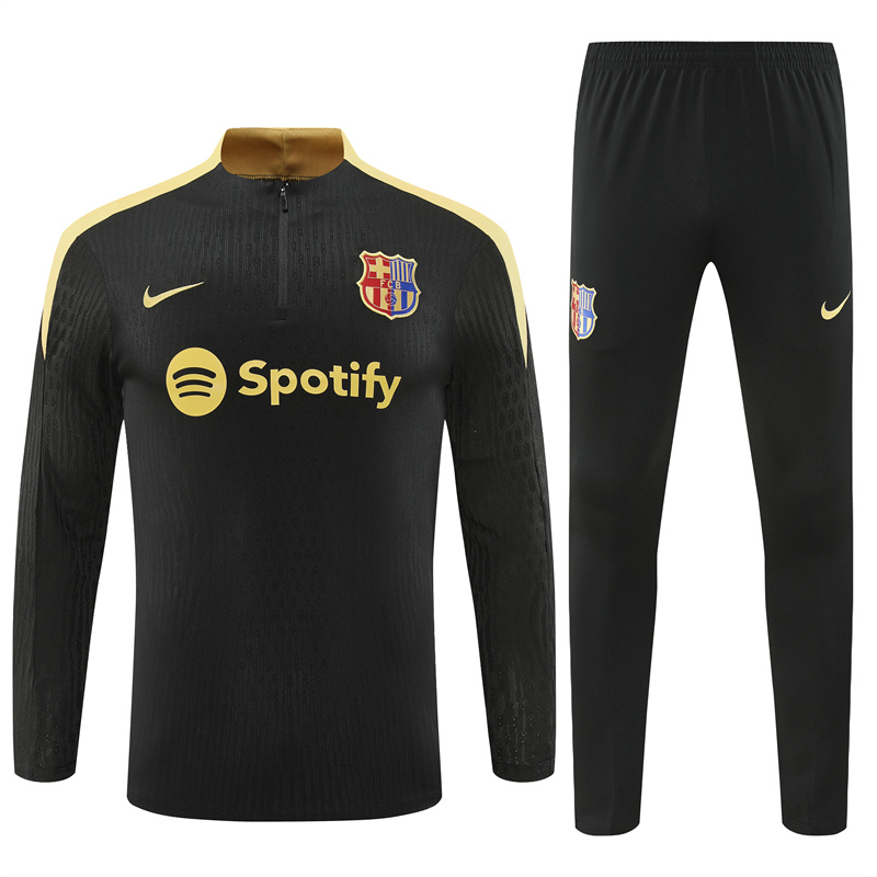 JerseysGala.com | Barcelona 24-25 Kids Long Sleeve Training Set - Player Version - Black Gold -Customize Name, Number and Patch | Worldwide Shipping