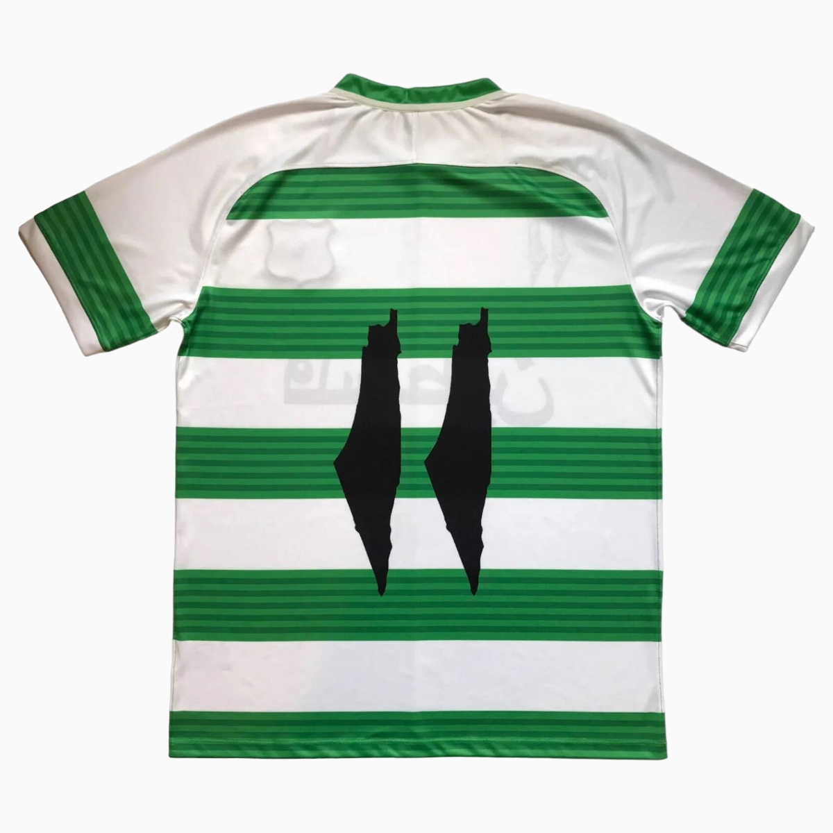 SIUjerseys-FC Palestina 24 - 25 White and Green Horizontal Striped Jersey - With Arabic and Patterns