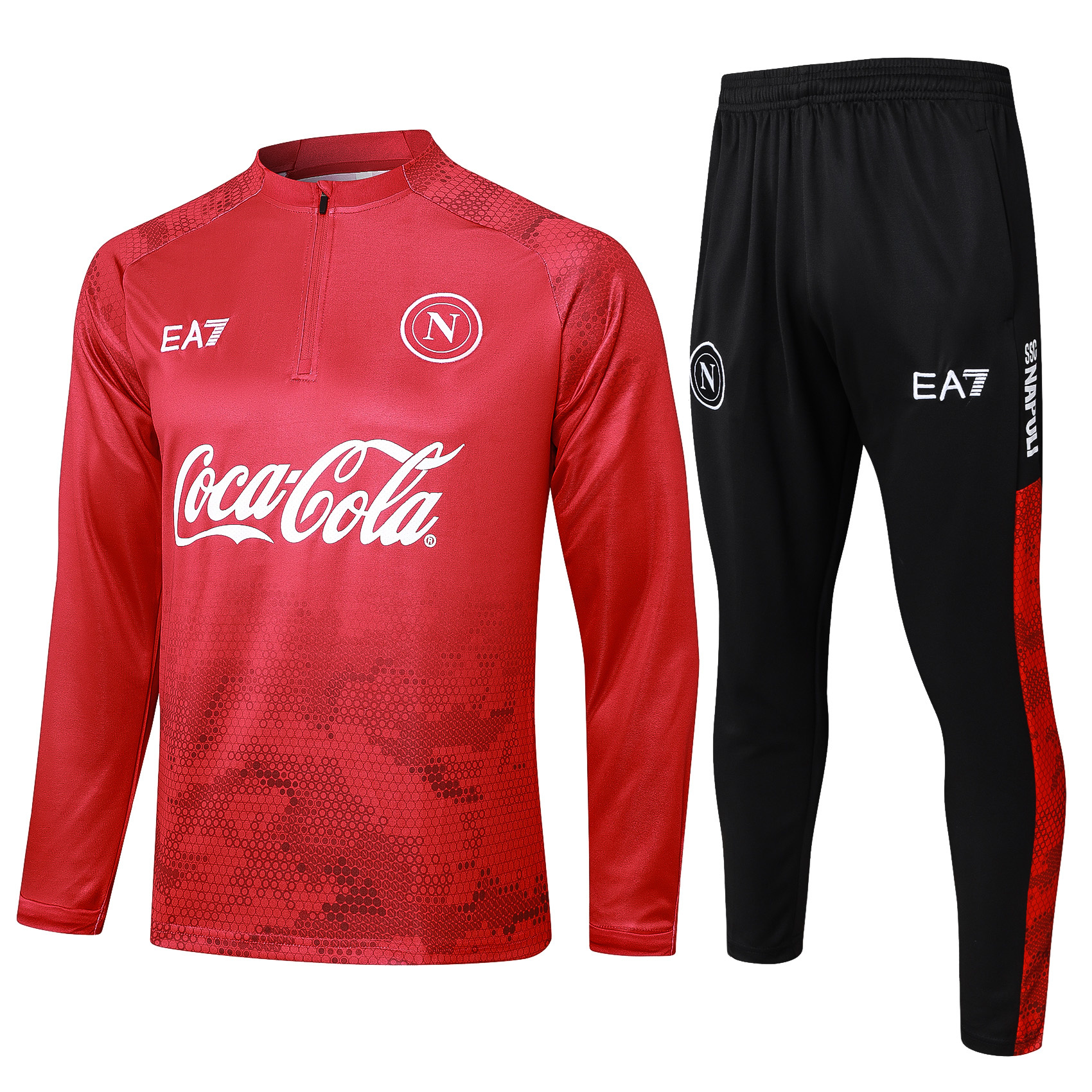 unitedfutballjersey-Napoli 24-25 Long Sleeve Training Set - Red Top and Black Pants