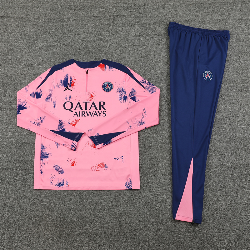 JerseysGala.com | Paris Saint-Germain PSG 24-25 Kids Long Sleeve Training Set - Pink -Customize Name, Number and Patch | Worldwide Shipping