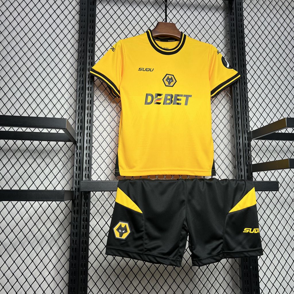 ManixJersey.com | Wolverhampton Wanderers Wolves 24-25 Home Stadium Kids Kit -Customize Name, Number and Patch | Worldwide Shipping