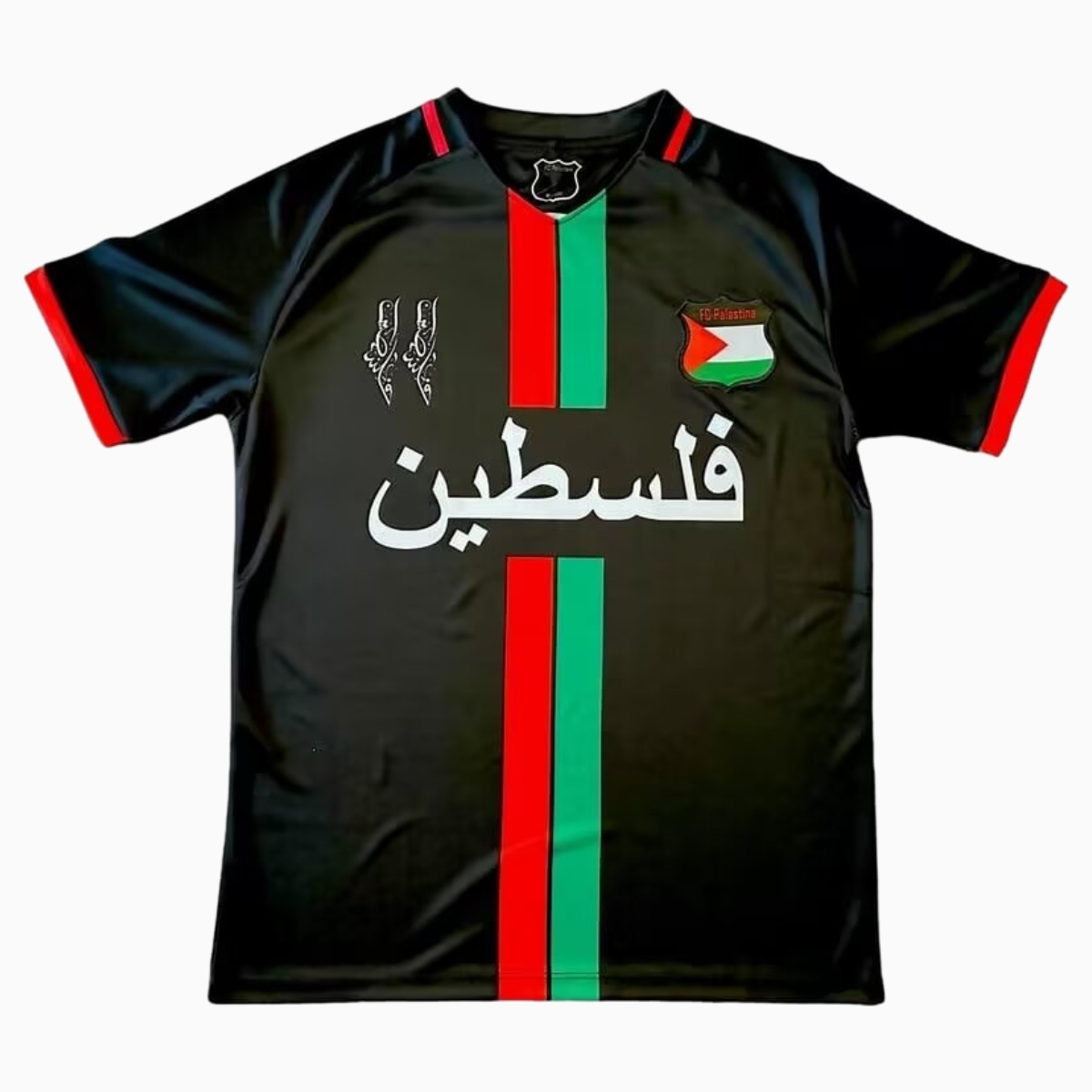 unitedfutballjersey-FC Palestina 24-25 Black Centre Striped Jersey with Arabic and Pattern