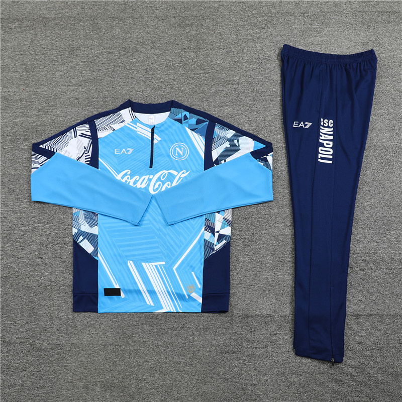 JerseysGala.com | Napoli 24-25 Pre-Match Long Sleeve Training Set - Light Blue Top and Deep Blue Pants -Customize Name, Number and Patch | Worldwide Shipping