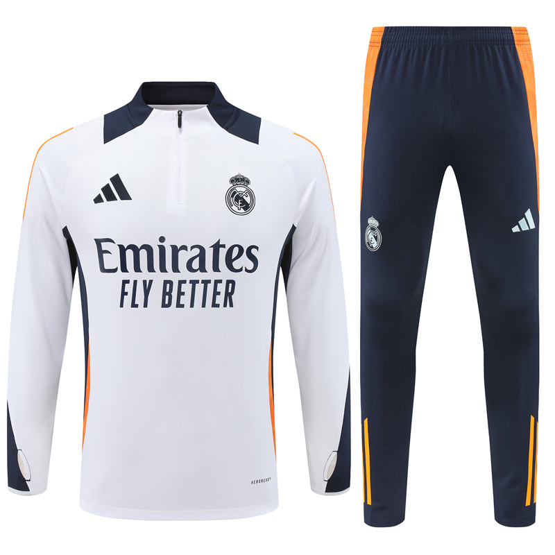 JerseysGala.com | Real Madrid 24-25 Long Sleeve Training Set - White -Customize Name, Number and Patch | Worldwide Shipping