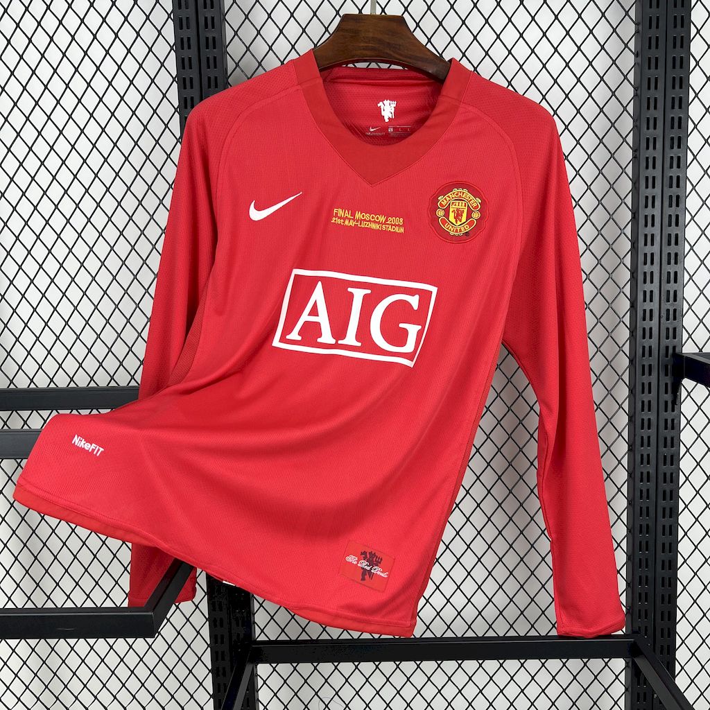 ManixJersey.com | Retro Manchester United 07-08 Champions League Final Home Long Sleeve Jersey -Customize Name, Number and Patch | Worldwide Shipping