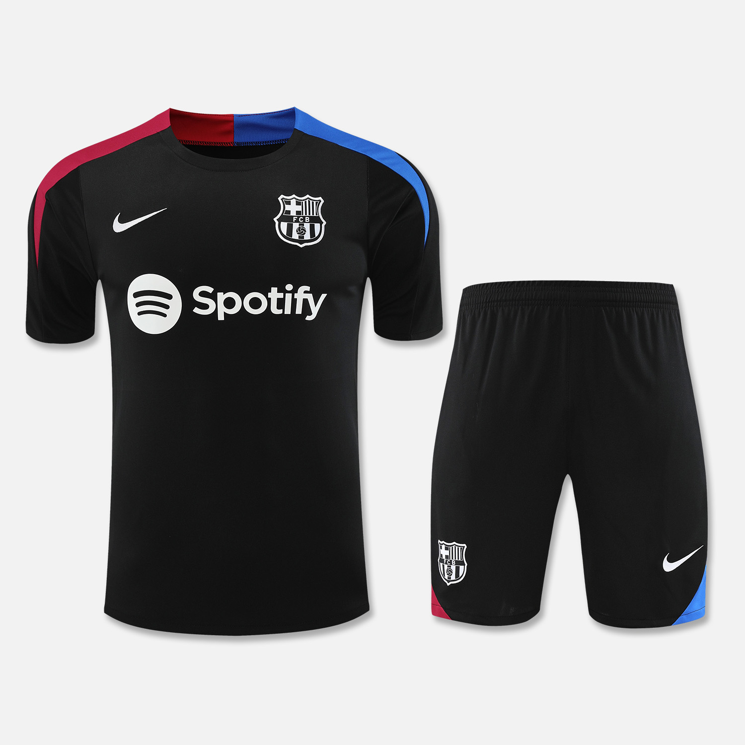 ManixJersey.com | Barcelona 24-25 Short-Sleeve Training Set - Black Top & Shorts -Customize Name, Number and Patch | Worldwide Shipping