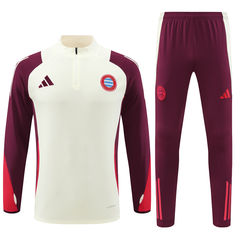 JerseysGala.com | Bayern Munich 24-25 Long Sleeve Training Set - White & Red -Customize Name, Number and Patch | Worldwide Shipping