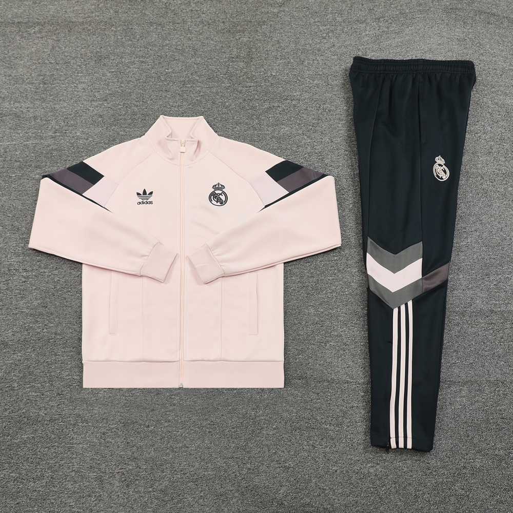 JerseysGala.com | Real Madrid 24-25 Jacket Training Tracksuit - Light Pink Top and Black Pants -Customize Name, Number and Patch | Worldwide Shipping