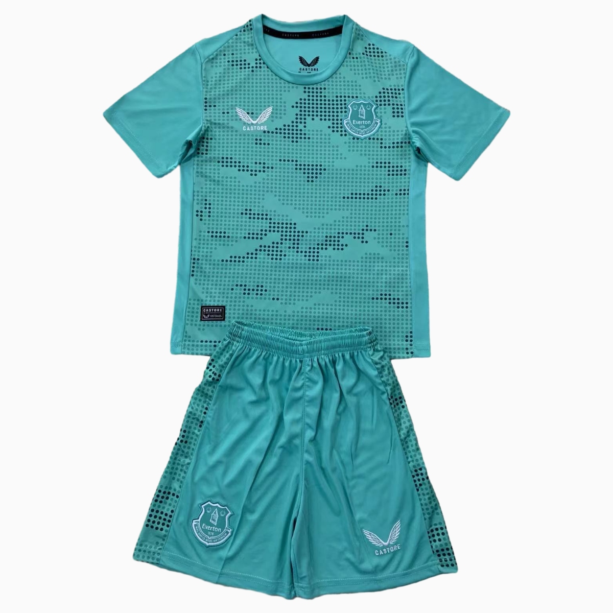 JerseysGala.com | Everton 24-25 Lake Blue Goalkeeper Kids Kit -Customize Name, Number and Patch | Worldwide Shipping