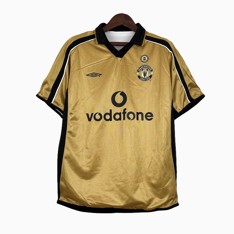 SIUjerseys-Retro Manchester United 01-02 100th Anniversary Special Edition Jersey - Gold