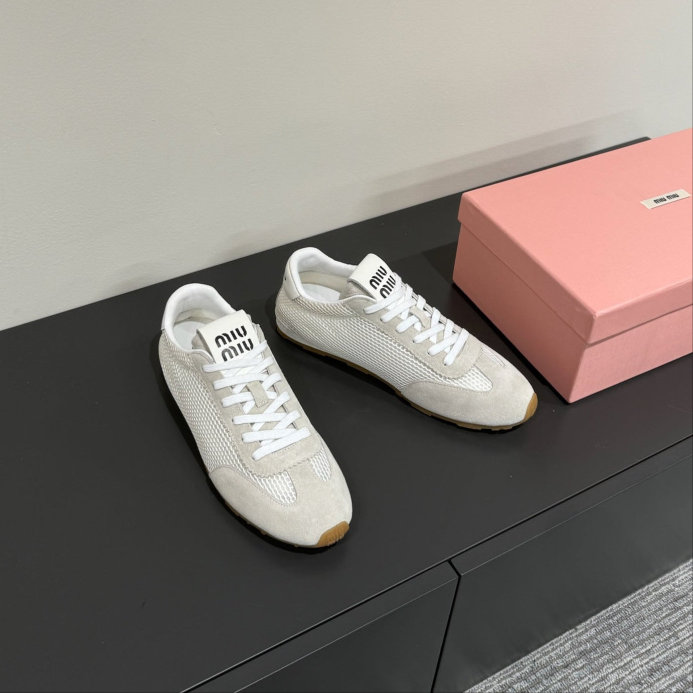 RETRO SNEAKERS IN BEIGE MESH AND SUEDE、mysite、Cacoeks