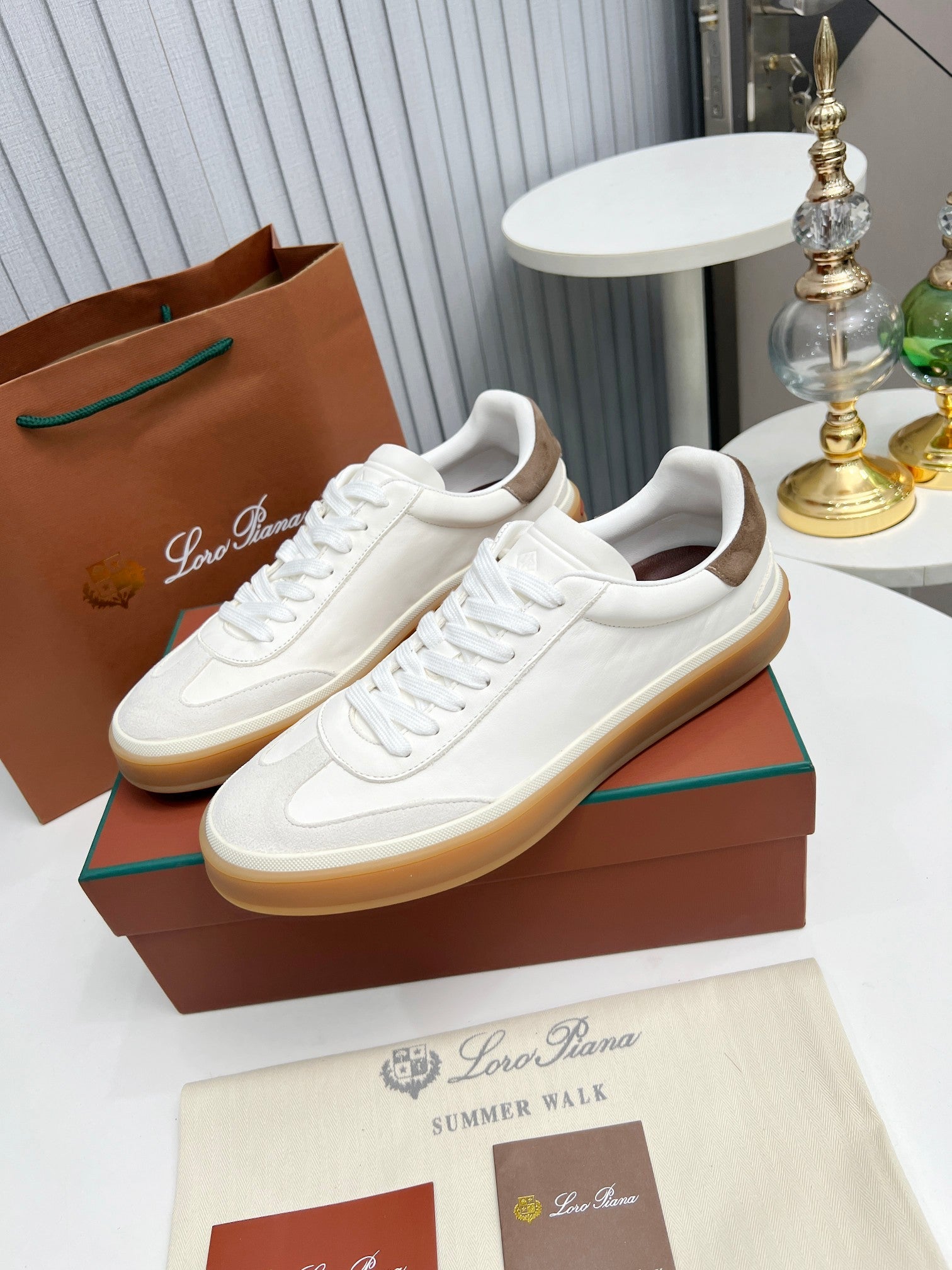 LP TENNIS WALK SNEAKERS WHITE AND LIGHT GRAY CALFSKIN、mysite、Cacoeks