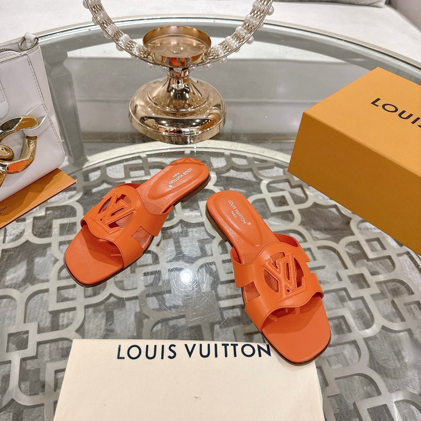 ISOLA FLAT SLIDE IN VIVID ORANGE CALFSKIN、mysite、Cacoeks