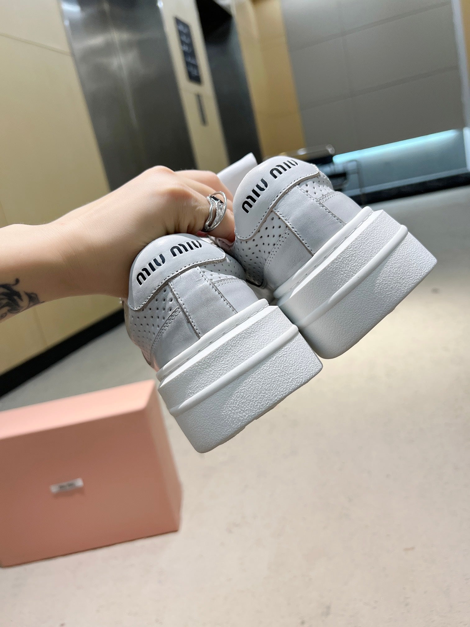 Sneakers Thick-soled Light Gray Cowhide、mysite、Cacoeks