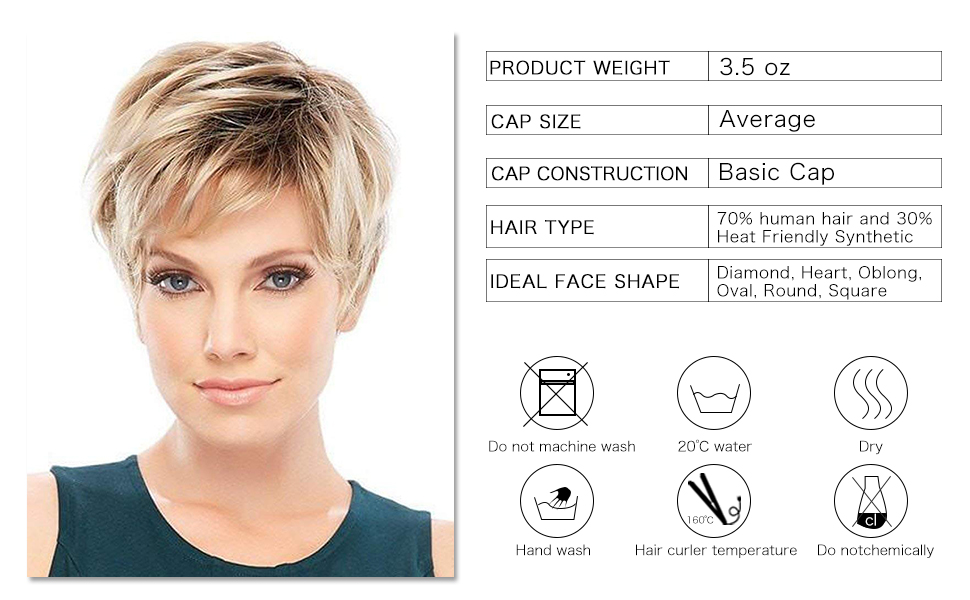 HAIRCUBE Natural Wigs Short Fluffy with Bangs Human Hair Wigs for Women  Black Root to Blonde Hair : Amazon.ca: Beauty & Personal Care