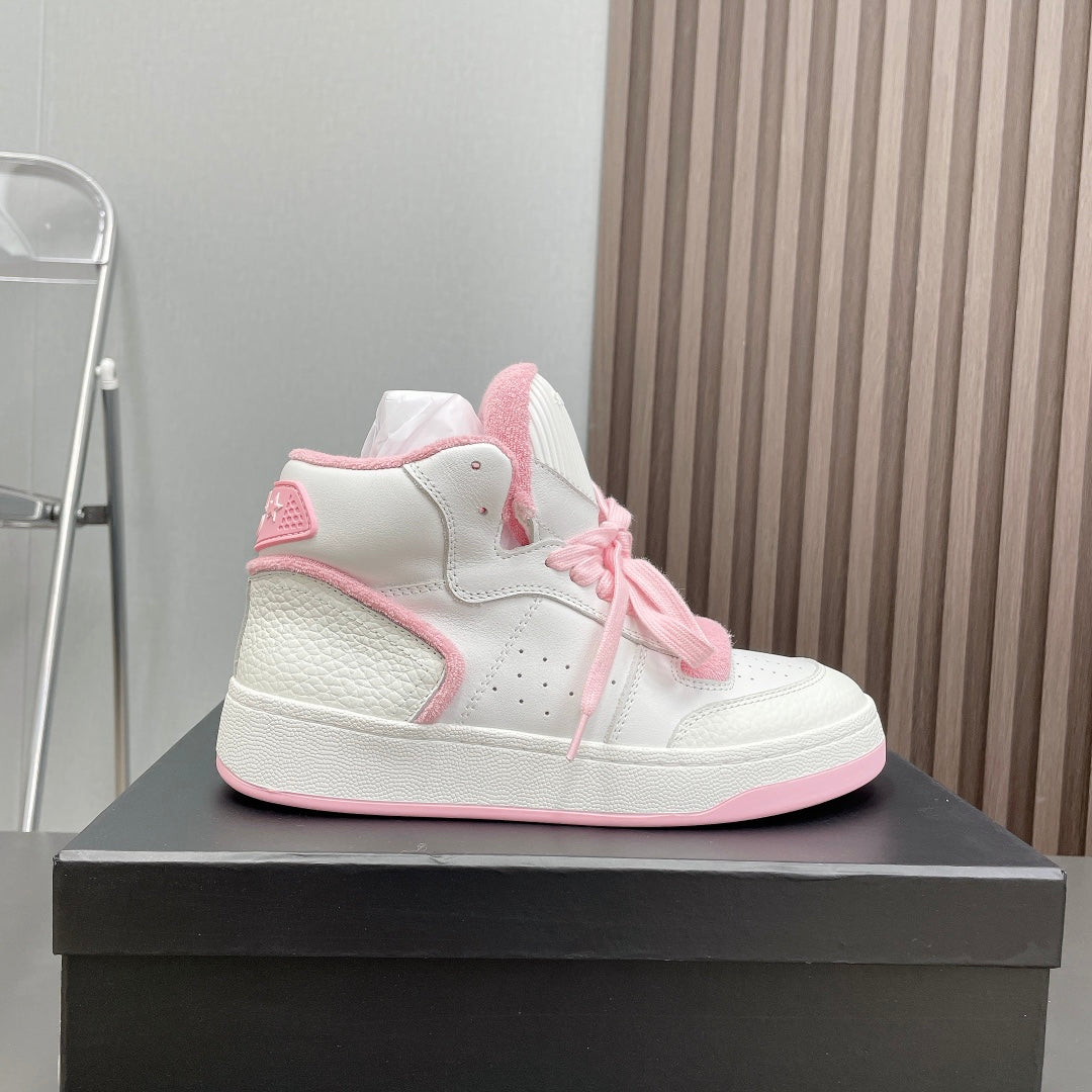 HIGH-TOP SNEAKERS IN WHITE MIX BABY PINK CALFSKIN、mysite、Cacoeks