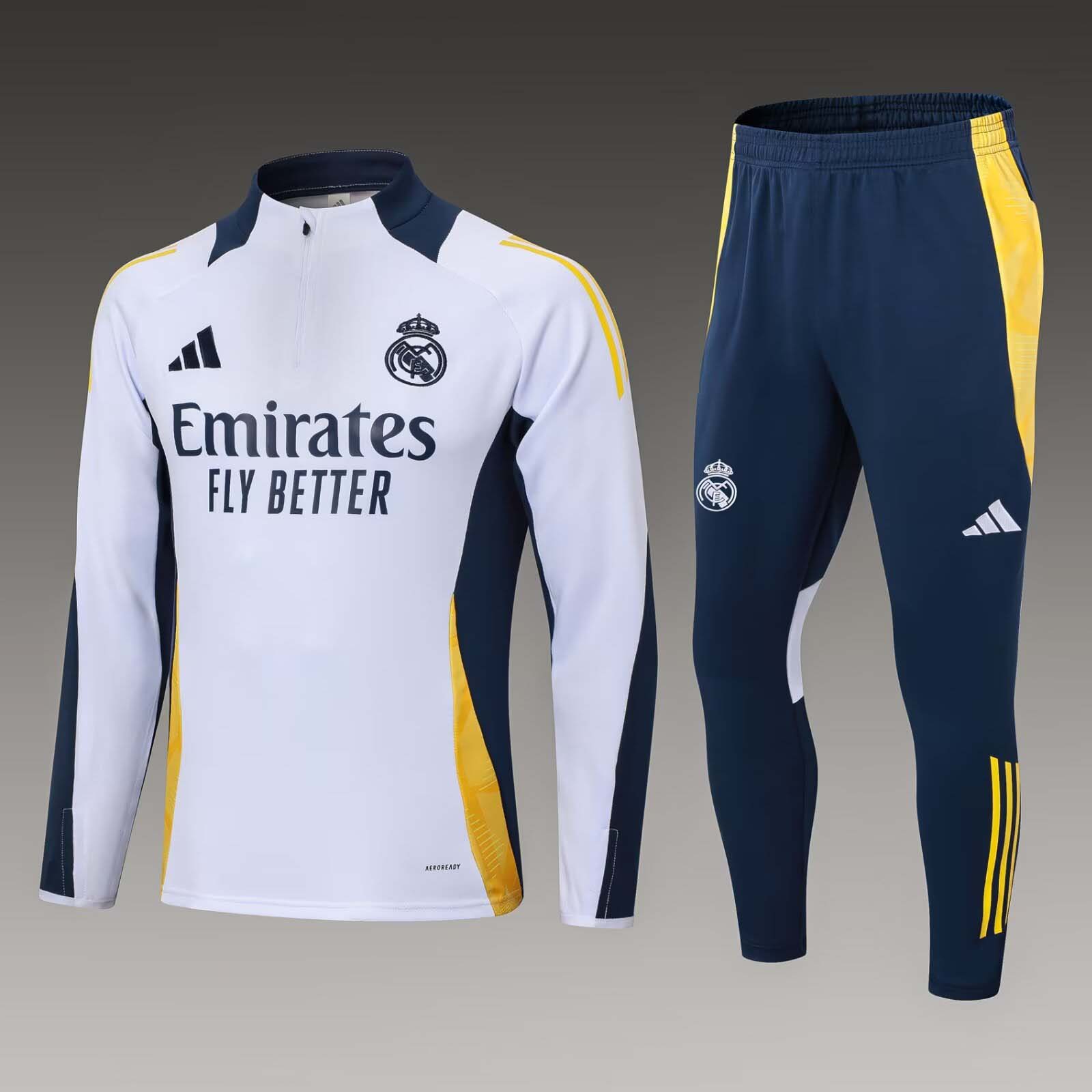 2024/2025 Real Madrid Half-Pull Training Suit White Football Shirt 1:1 Thai Quality Set:football jersey mysite: unitedjerseyfootball 邓江浪:football