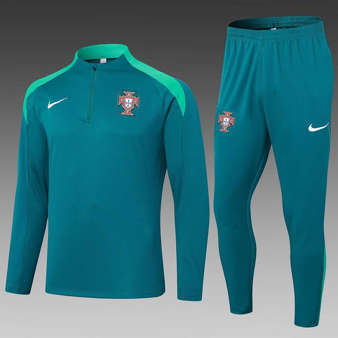 2024 Portugal Half-Pull Training Suit Blackish green Football Shirt Set-mysite Custom Football Kit- Nextkits