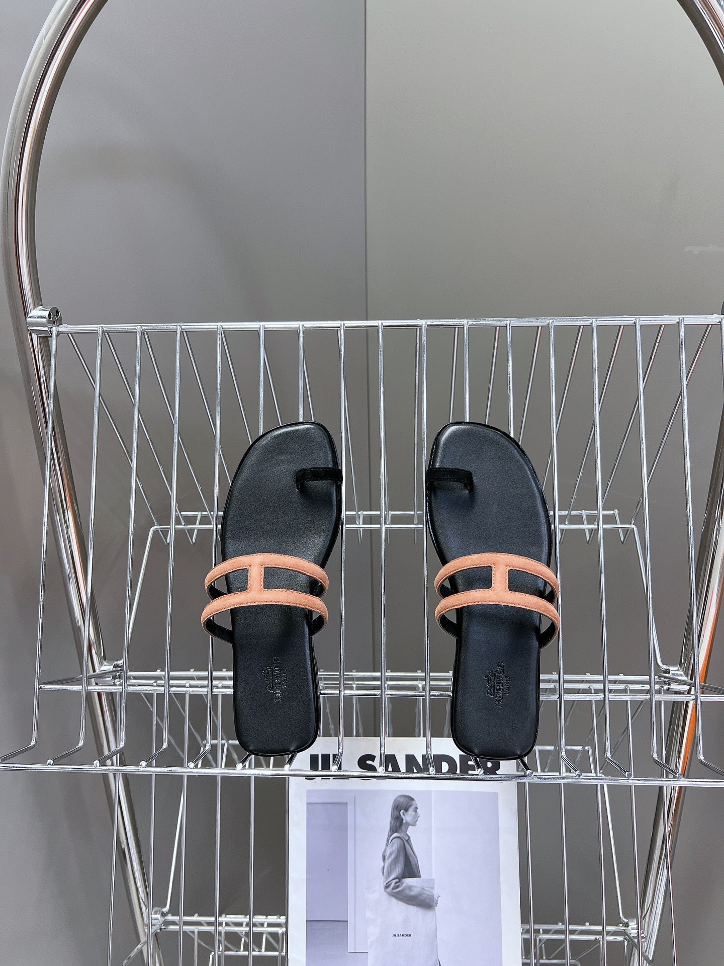 Georgia Sandals Peach Suede Black Calfskin、mysite、Cacoeks