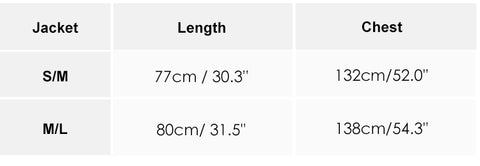 jacket size chart