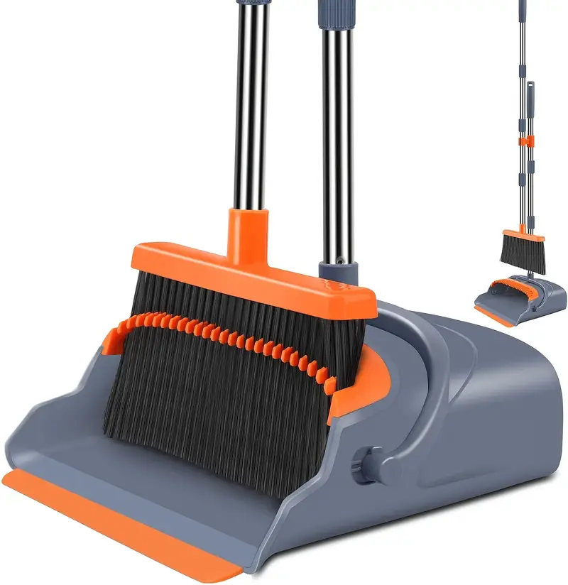 local upgrade broom and dustpan set self cleaning with dustpan teeth indoor outdoor sweeping ideal for use stand up broom and dustpan details 2