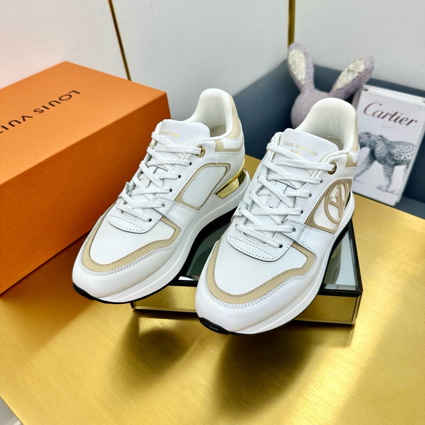 NEO RUN AWAY SNEAKER IN WHITE MIX GOLD CALFSKIN、mysite、Cacoeks