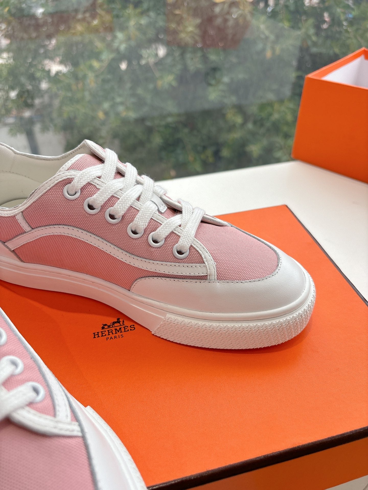 GET SNEAKER IN ROSE PINK MAXI CANVAS AND WHITE CALFSKIN、mysite、Cacoeks