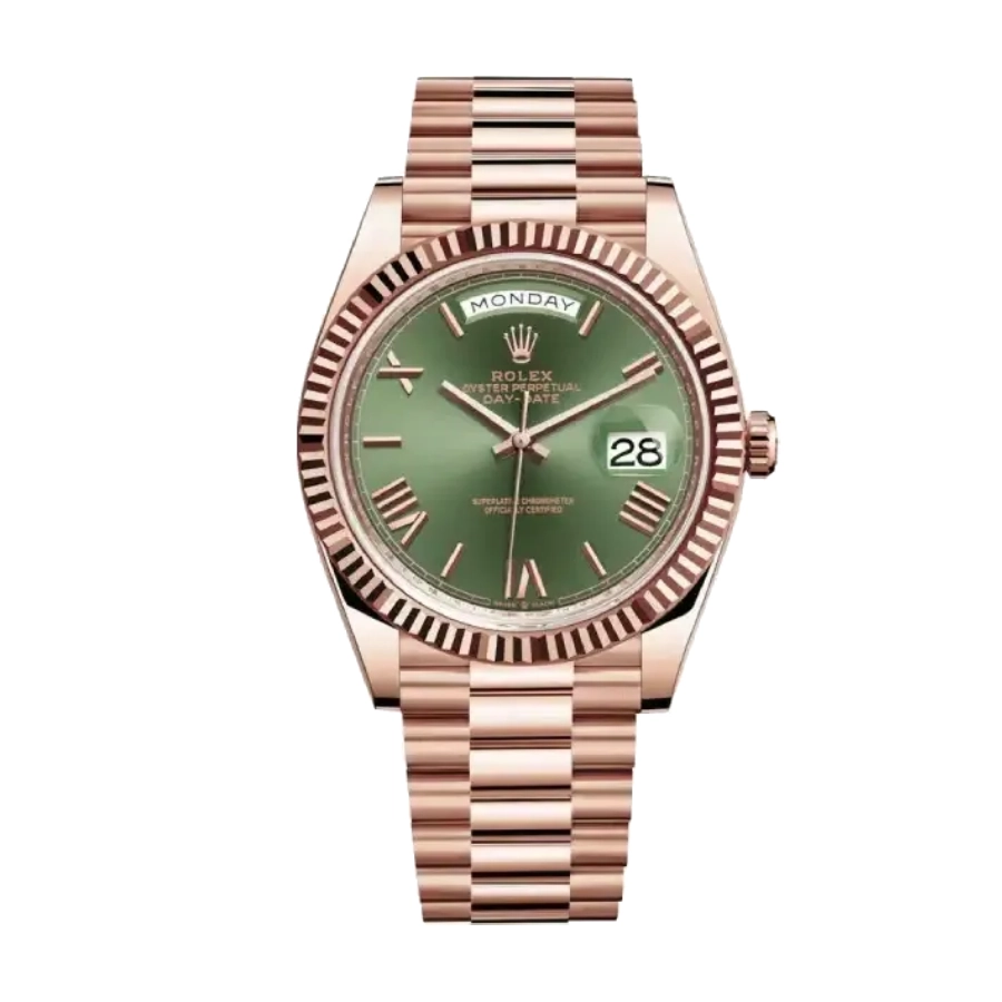 rolex day date rose gold green roman dial 1