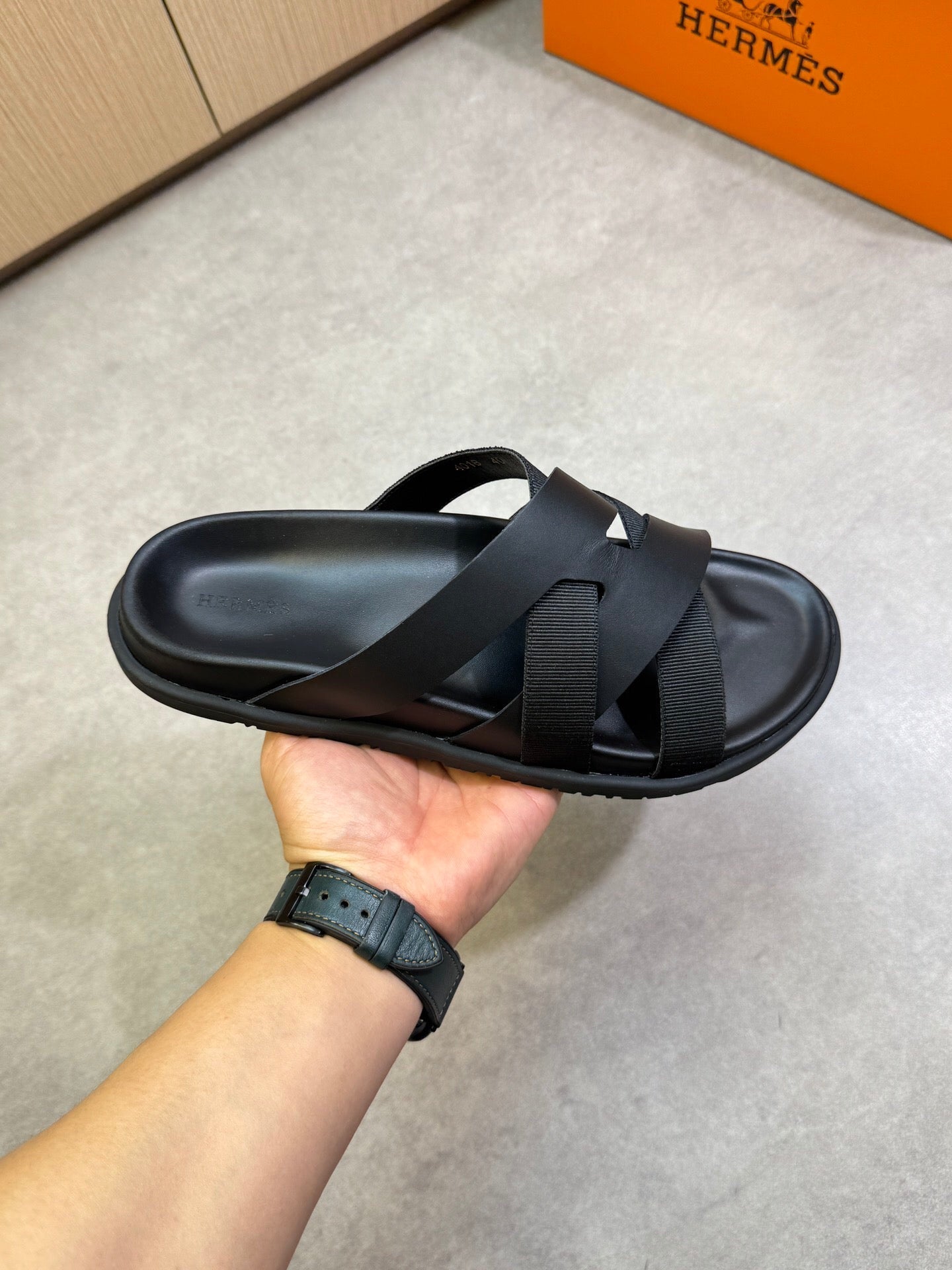 KAZIMIR SANDAL IN BLACK CALFSKIN AND CANVAS、mysite、Cacoeks