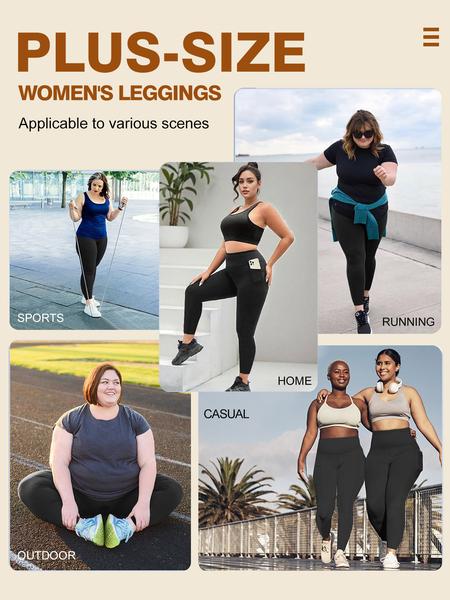 Plus Size Solid High Waist Leggings with Pocket, Summer Outfits, Casual High Stretch Skinny Pants for Women, Soft Comfortable Women's Bottoms for All Seasons