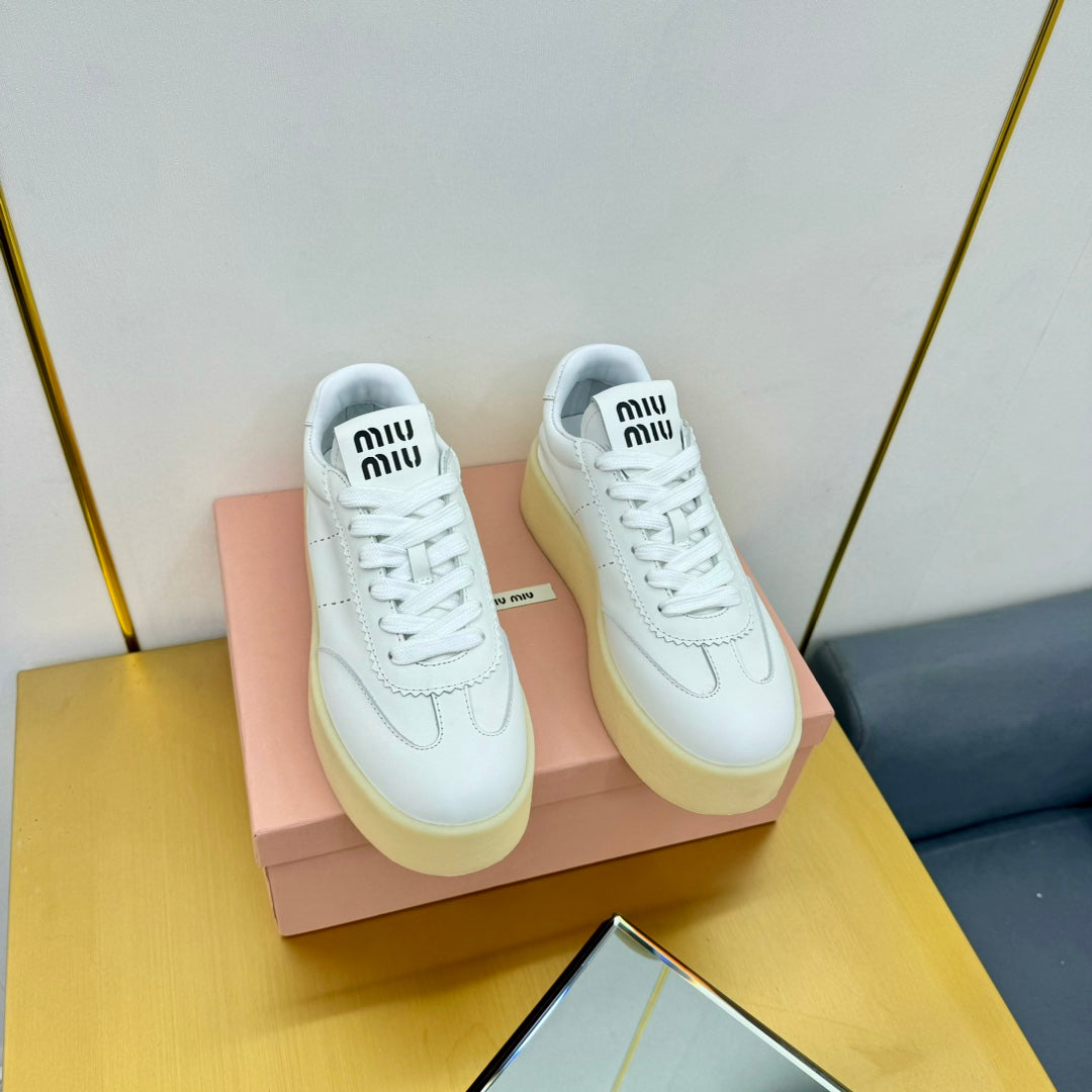 THICK-SOLED RETRO SNEAKERS IN WHITE SMOOTH LAMBSKIN、mysite、Cacoeks