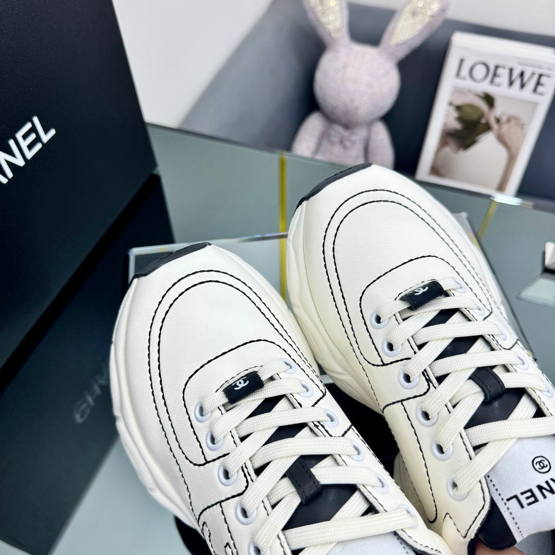 TRAINERS SNEAKER IN WHITE CALFSKIN WITH BLACK EMBROIDERED、mysite、Cacoeks