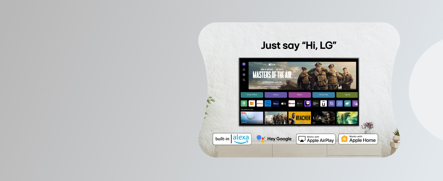 built-in Alexa, AirPlay, HomeKit, or Google Assistant device.