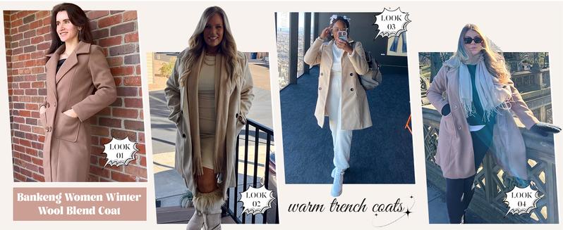 SCUSTY Women Winter Wool Blend Camel Mid-Long Coat Notch Double-Breasted Lapel Jacket Outwear