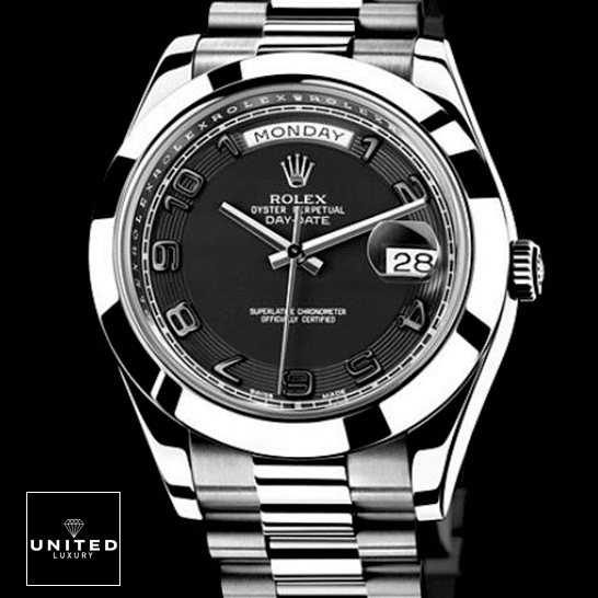 Rolex Day Date II 218206 Stainless Steel Black Dial Replica Black Backround