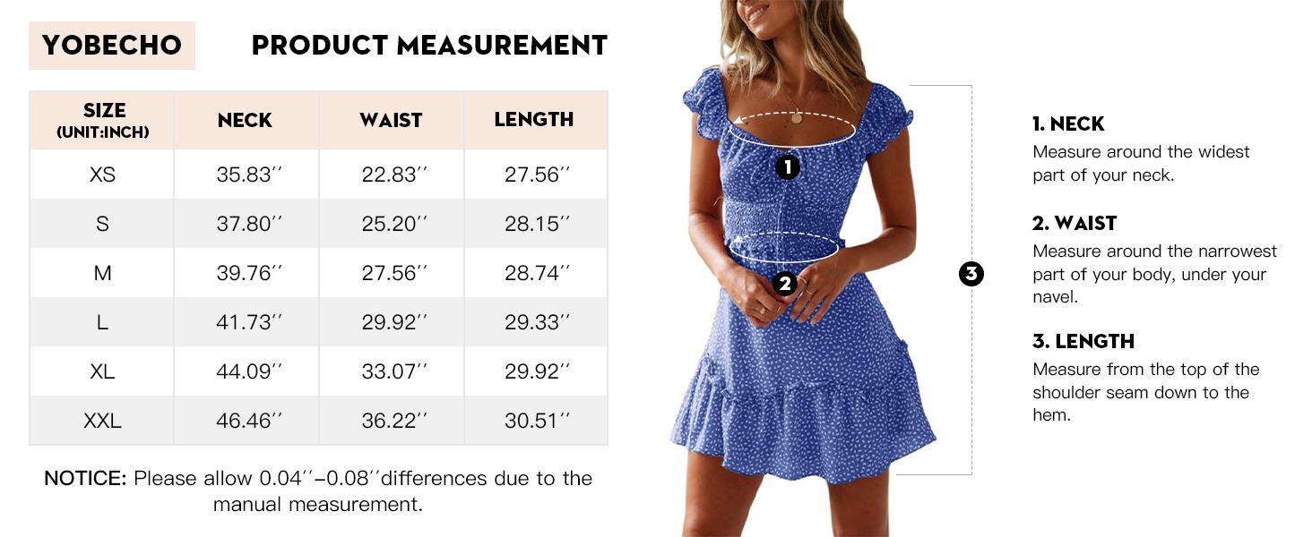 YOBECHO Women's Summer Ruffle Sleeve Mini Dress